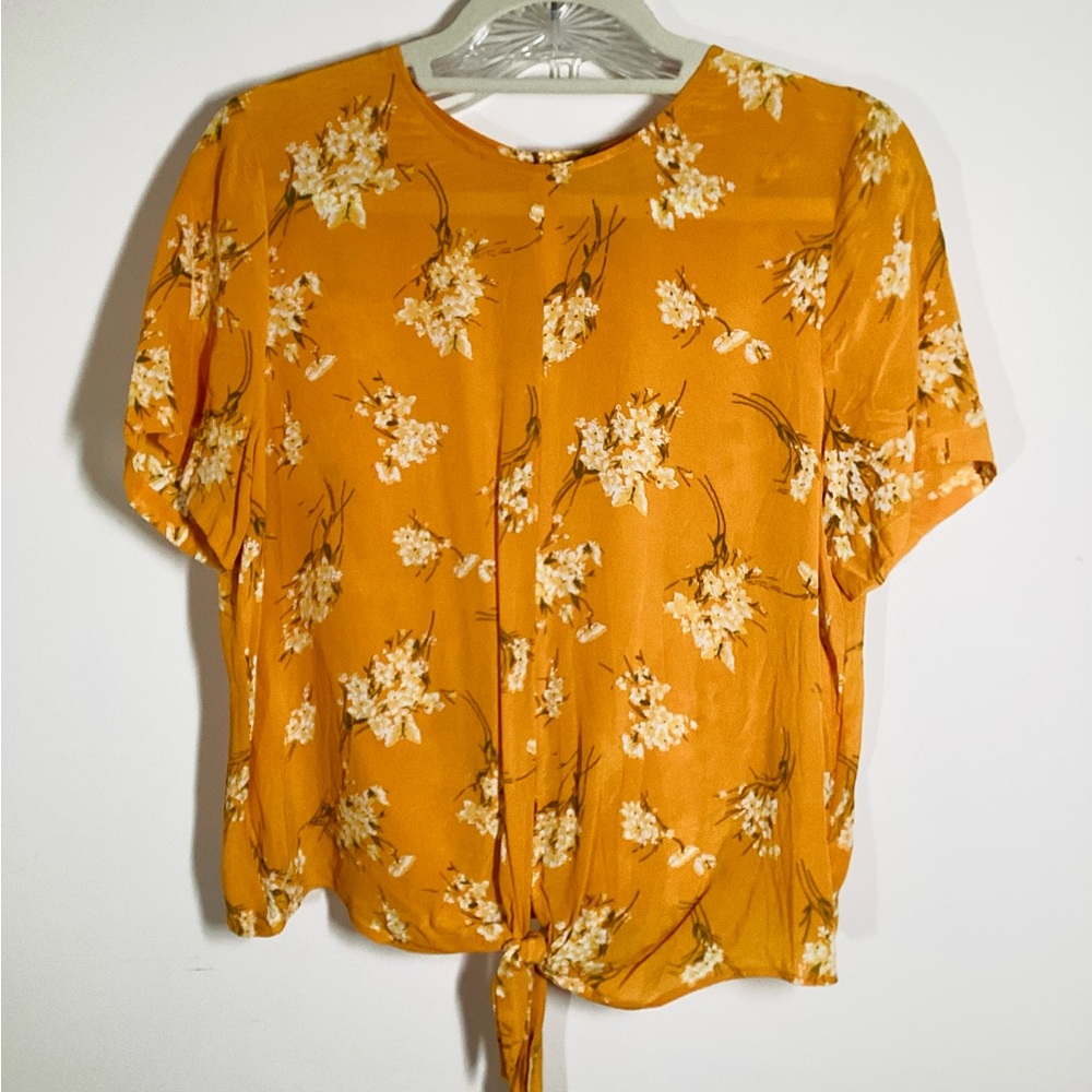 Madewell Blouse L Silk Button Back Tie Front Floral Butterfly Garden NWOT Top